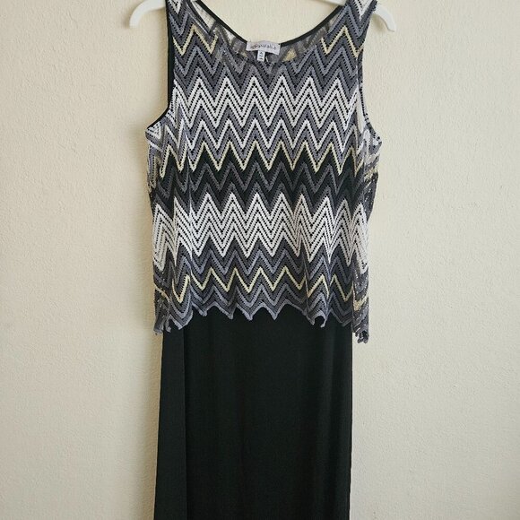 Black sleeveless maxi dress Party Cruise Chevron Stripes Knit crochet overlay XL - Picture 1 of 9